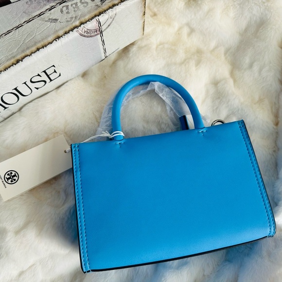 NWT Tory Burch Ella Bio Mini Tote Crossbody - Blue Azure - Sold Out Color! - Picture 7 of 12